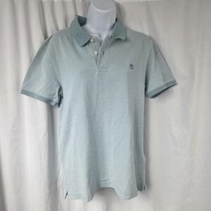 Timberland Polo Shirt Mens Large Blue Slim Fit 100% Cotton Tagless Logo